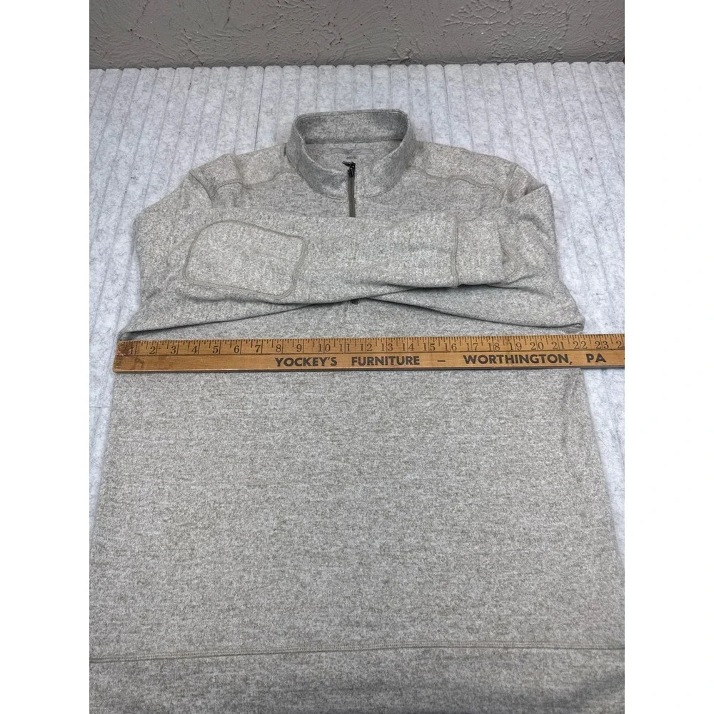 Greg‎ Norman Mens Large Quarter Zip Pullover Sweater Oatmeal Beige Elbow Patches
